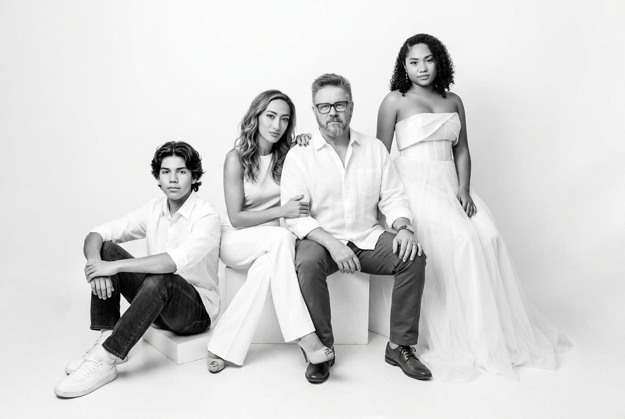 Retrato de familia completa en estudio, Madrid